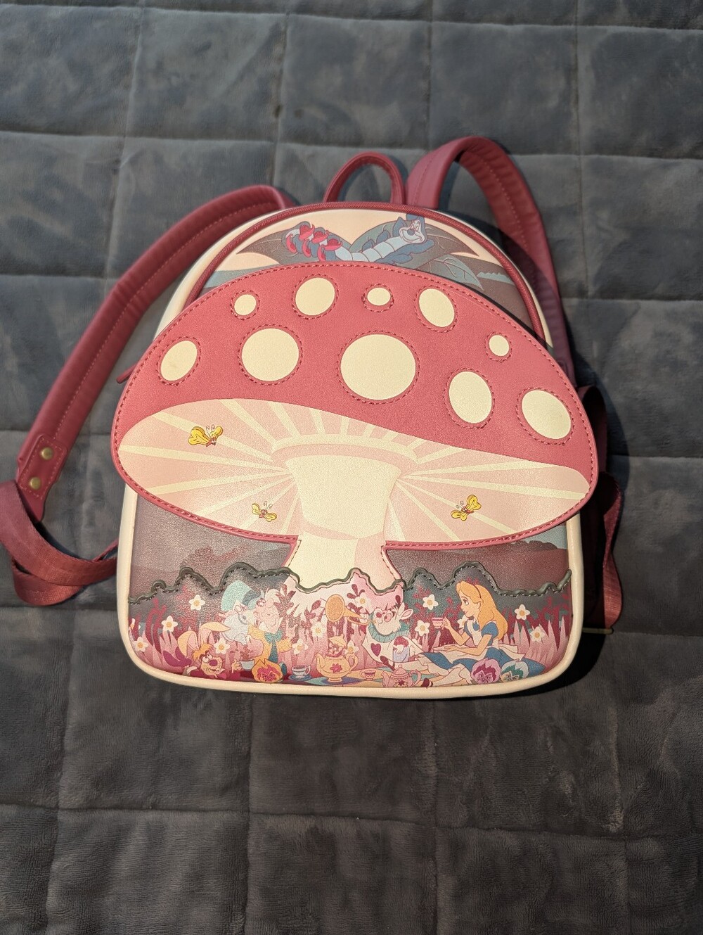 Disney Alice in Wonderland Mini Backpack Mushroom Cheshire Cat Pink Cream